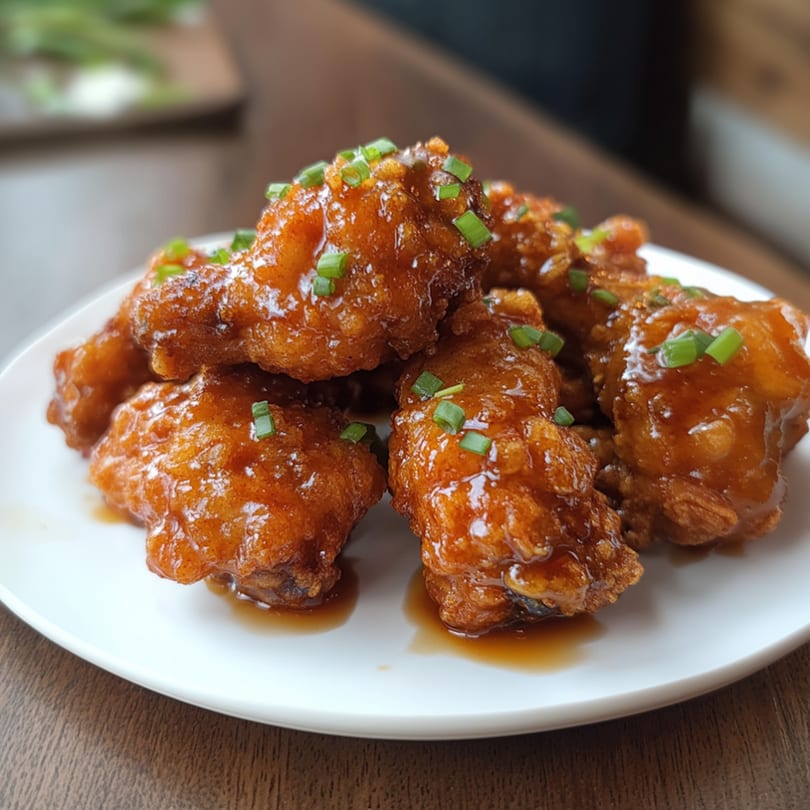 A plate of Linsway Grill & Teriyaki's glazed chicken wings, garnished with chopped green onions.