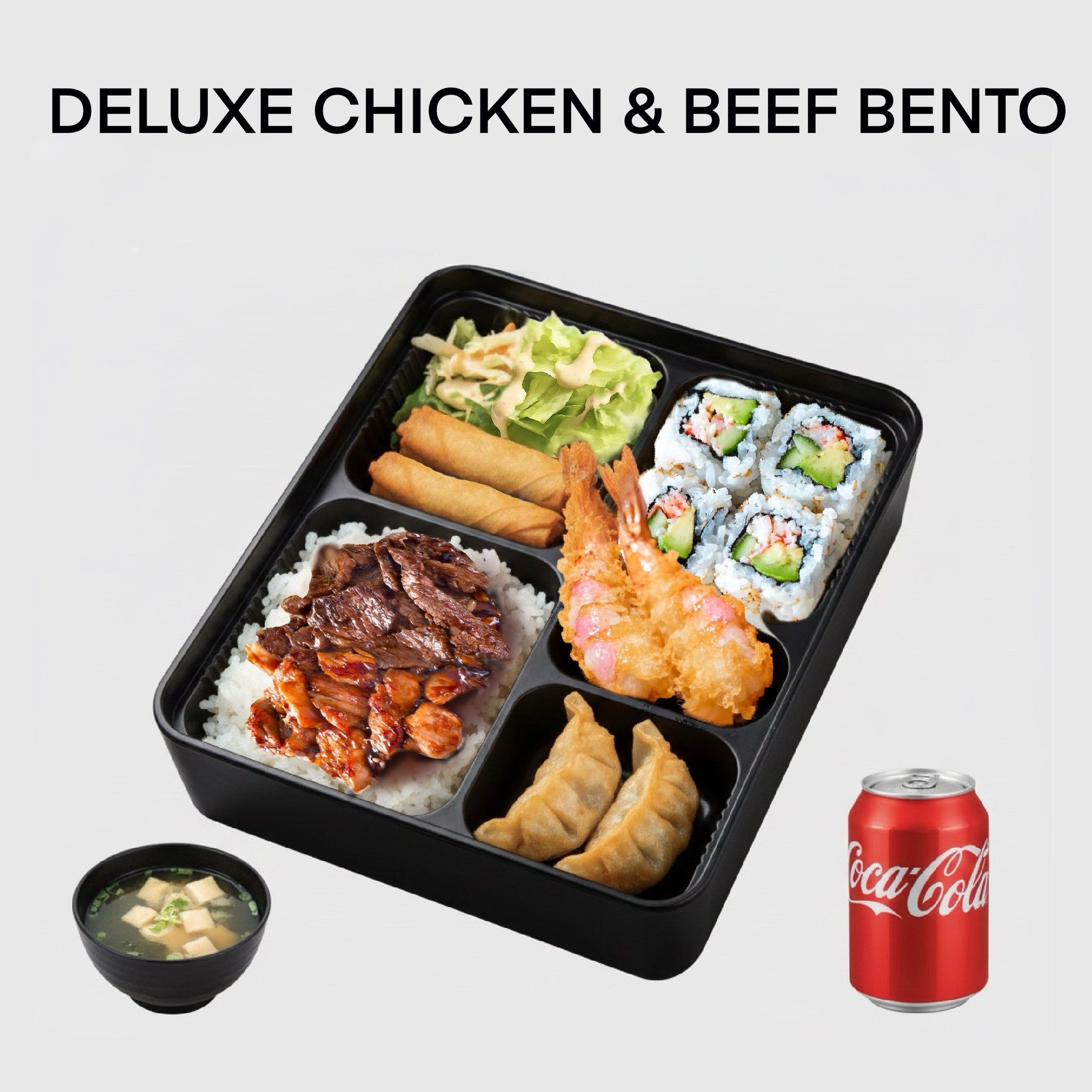 Chicken and Beef Deluxe Bento.